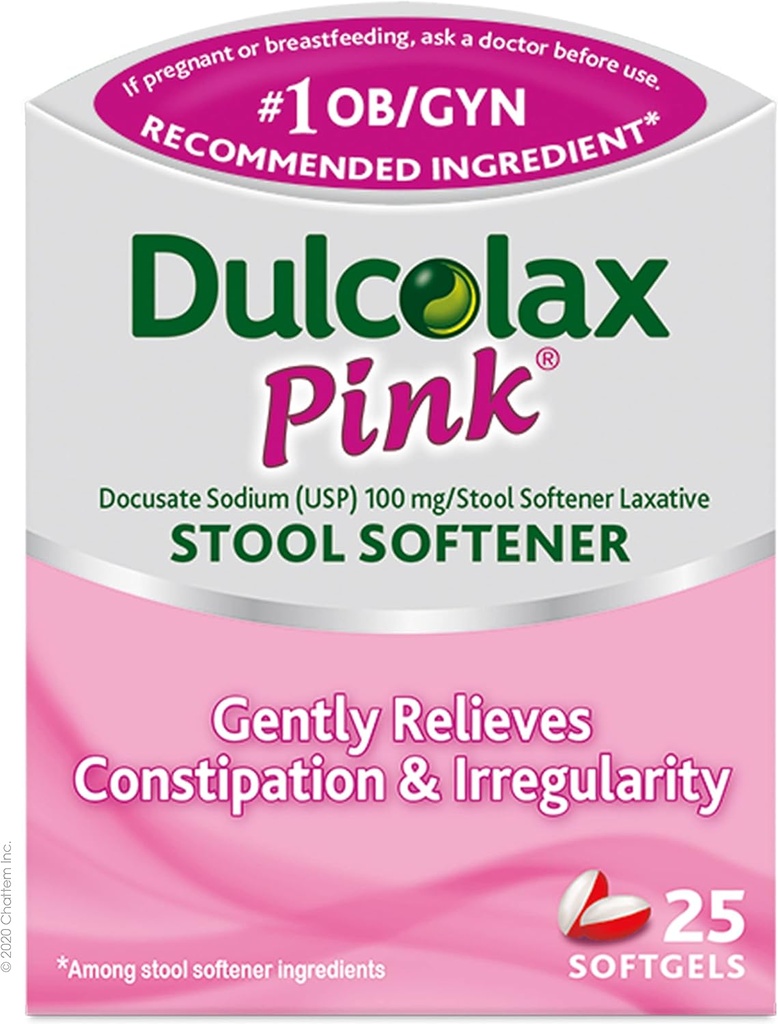 Dulcolax Pink Stool Softer, Docucate Sodium, 100 mg Soft Gel Tablet, 25 Count