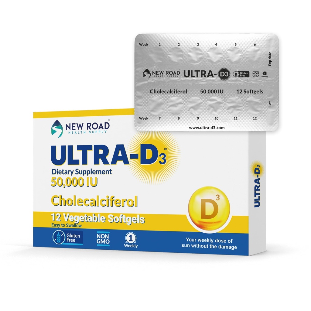 Persediaan Kesehatan Jalan Baru, Potency Tinggi Vitamin D3 50.000 IU, Satu-Minggu Softgel, Pasokan Tulang, Gigi & Kebal Kesehatan, Easy- To- Swallow, Gluten- Bebas, 12 Cacah