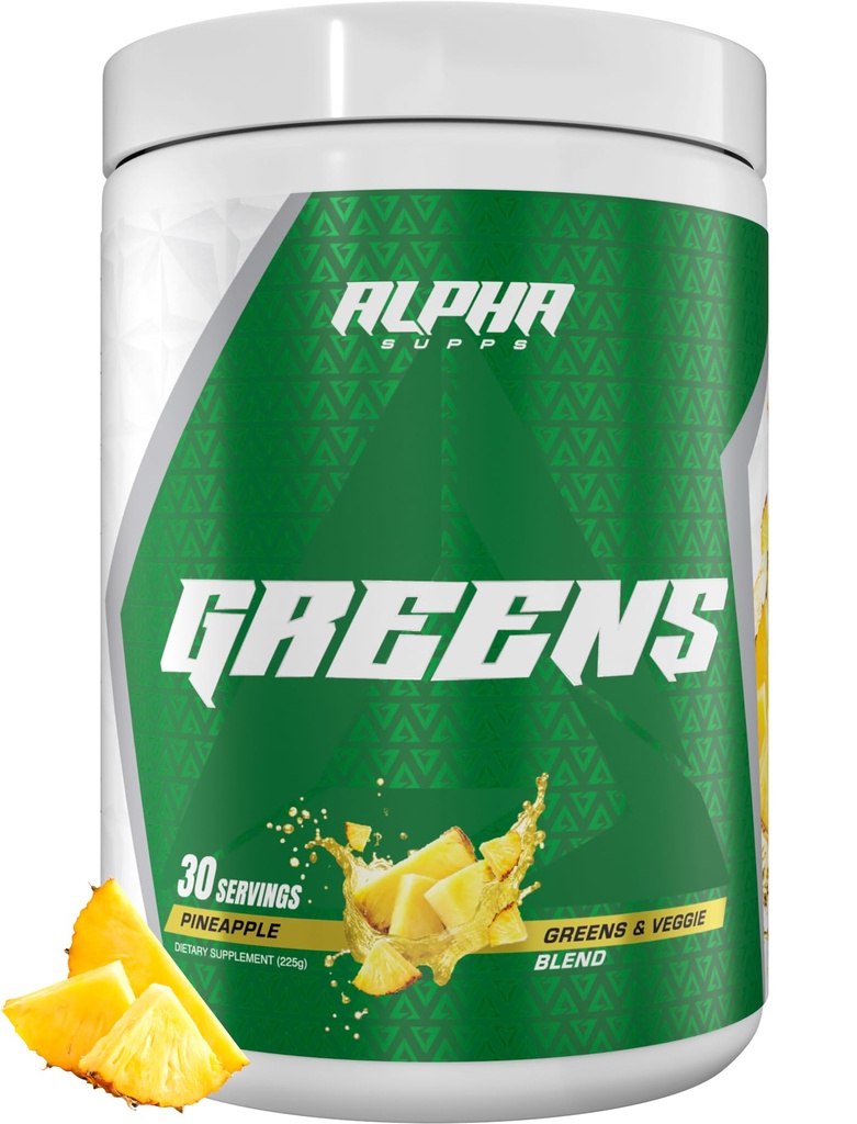 Alpha Suppply - Alpha Greens Suplemen 124; Fruit & Vegetable Superfood Powder 124; Lebih dari 40 Tanaman Alam Berdasarkan Ingredile 124; Prebiotic Digetives Dukungan Blend - 30 Servings (Pineapple)
