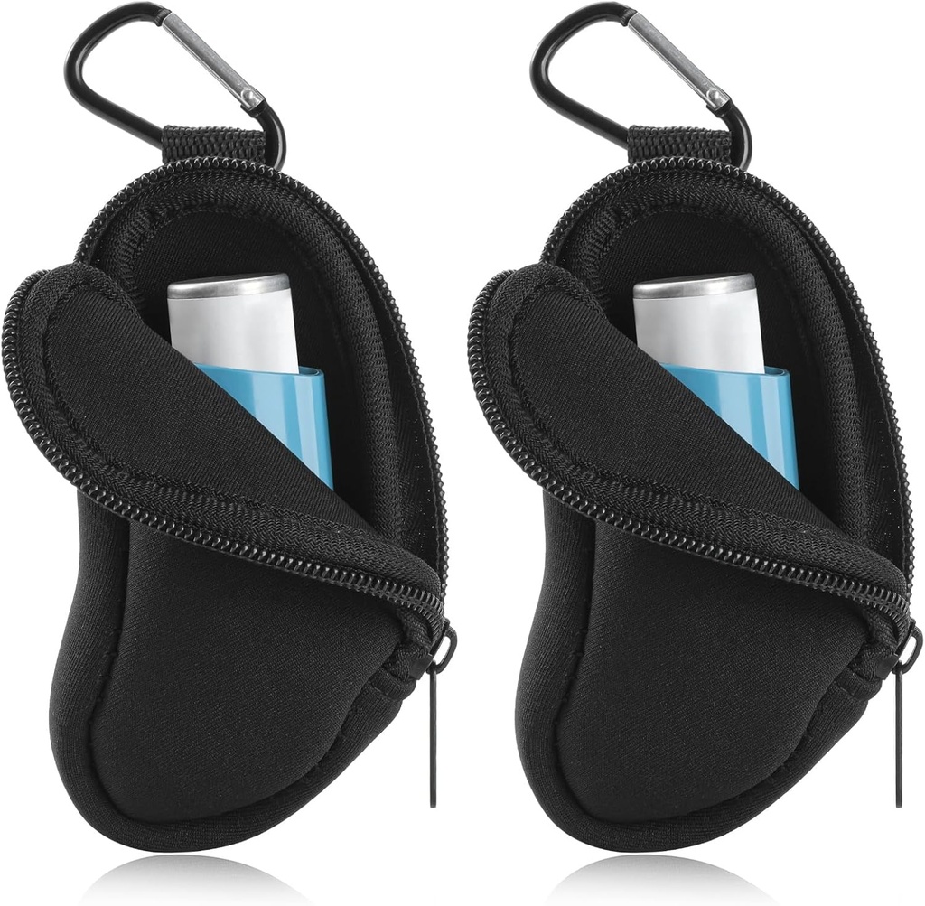 Asma Inhaler Carrying Holder Neoprene Travel Inhaler Mini Bag for L- Shaped Inhaler, Inhaler Tidak disertakan (Black 2PCS)