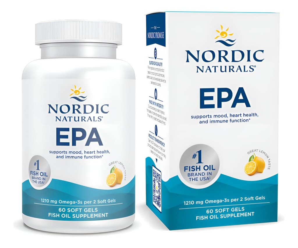 EPA Nordic, Lemon - 60 Soft Gels - 110 mg Omega- 3 - High- Intensity EPA Formula Positif Mood, Heart Heally Immunity - 30 Servis