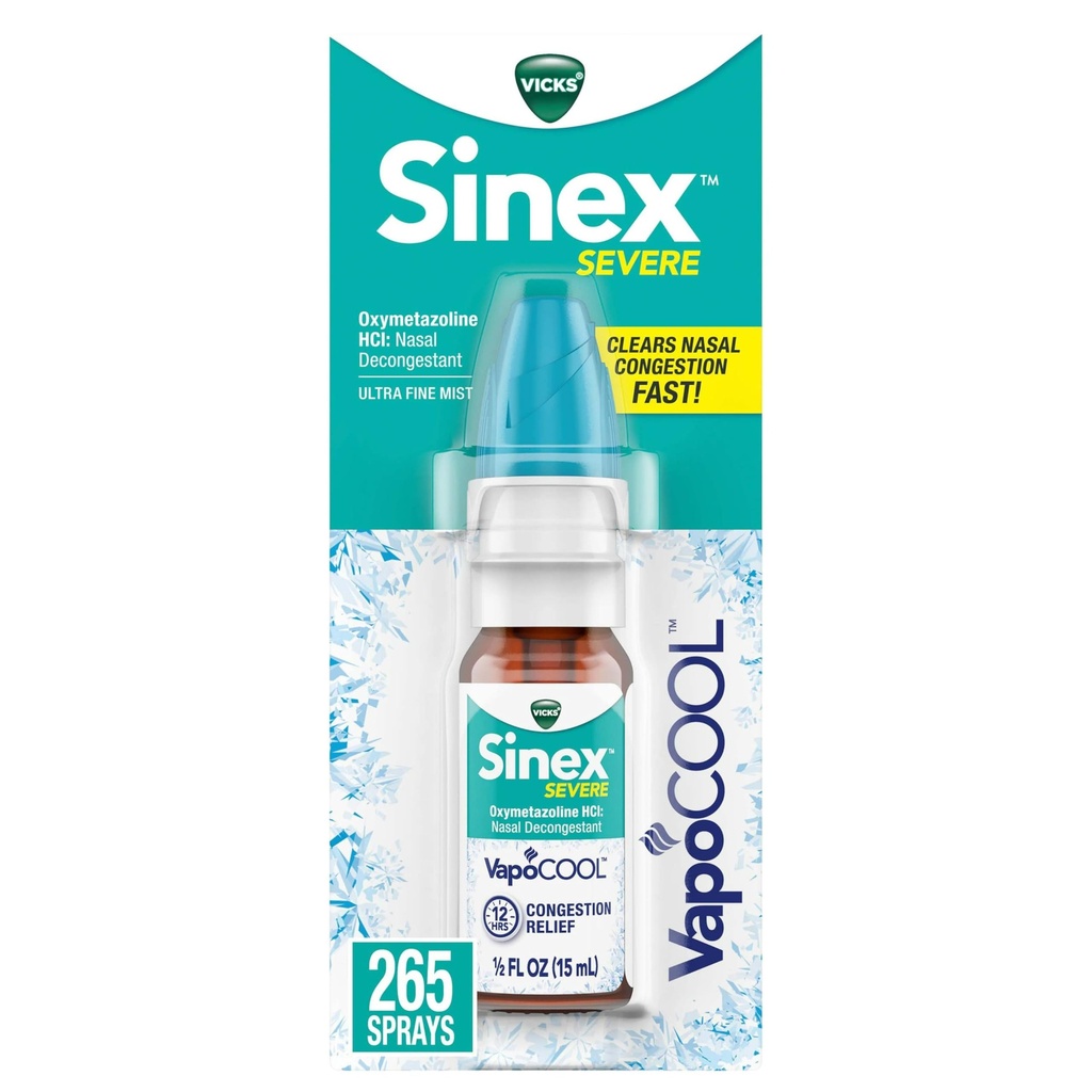 Vicks Sinex Seveny Nasal Spray with VapCOOL, Sothing Vicks Vapors, Decongestant Medicine, Relief from Stuffy Nose due of Cold or Allergy, & Nasal Consultion, Sinus Pressure Relief, 265 Spray