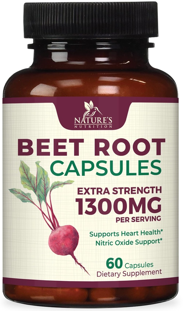 Beet Root Capsules 1300mg - Ekstra Kekuatan Busi Beetroot Merah - Mendukung Produksi Nitric Oxide, Kesehatan Jantung & Natural Energy - Non-GMO, Vegan, Gluten Free - 60 Veval Capsules