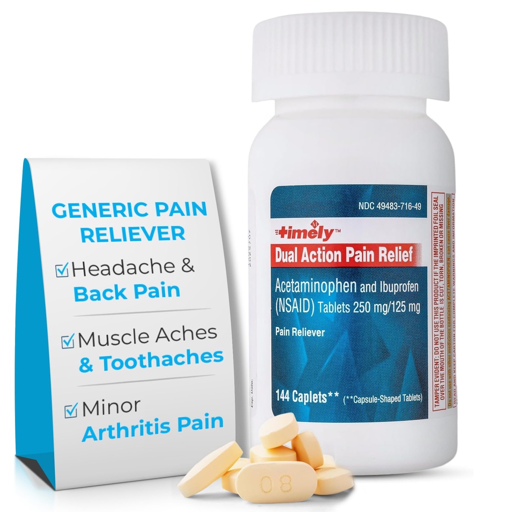TithatDual Action Acetaminopenhen 250 mg dan Ibuprofen 125 mg - Generik Reliever Pain, Reducer Fever, Relief Sakit Sakit Sakit Sakit kepala, Gigi Aches, Muscle Ache, Arthritis Relief - 144 Count