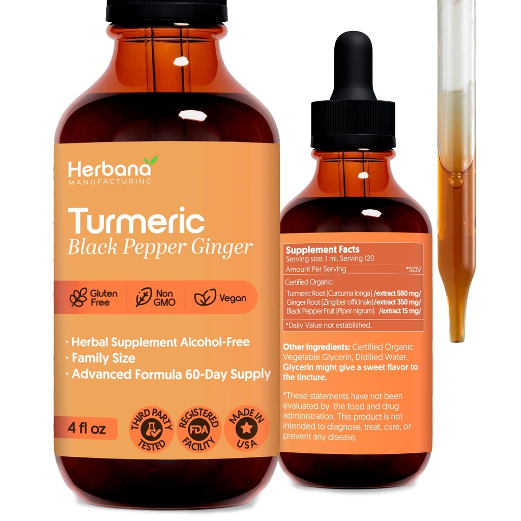 Turmeric 3-in- 1 Ekstrak Cair - Curcumin & Ginger, Black Pepper