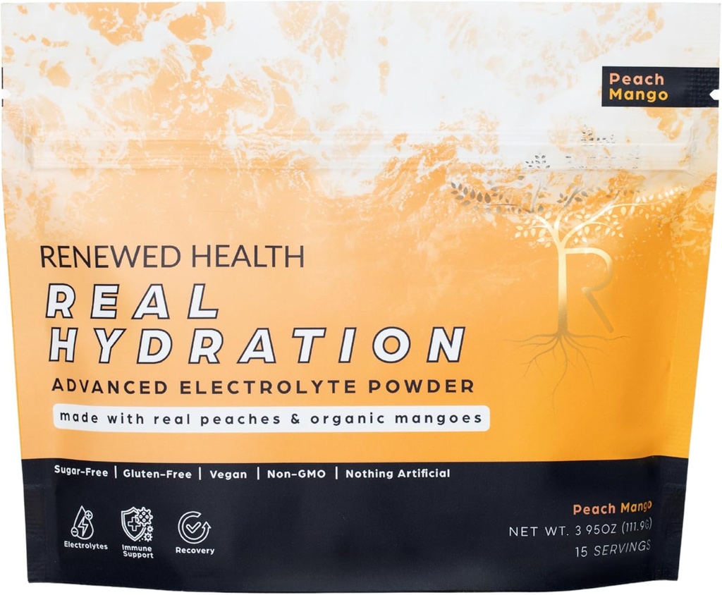 Hidration Real - Organik Fruit - berbasis Electrolite Mix - Dibuat dengan Fruit Organik & Pink Salt - Zero Sugar & Vegan - Hidration, Imune & Recovery Dupings (15 Hamba, Peach Mangga)