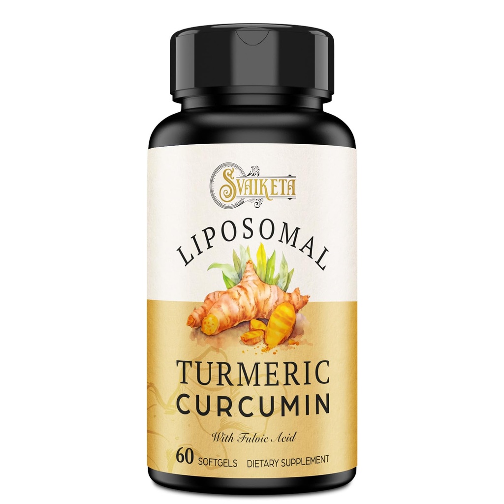 Lipomal Turmeric Curcumin Supplement 2000mg, 95% Standardized Curcuminoid Extract & Organic Root Powder with Piperine Black Pepper Fruit (15mg), 60 softgels
