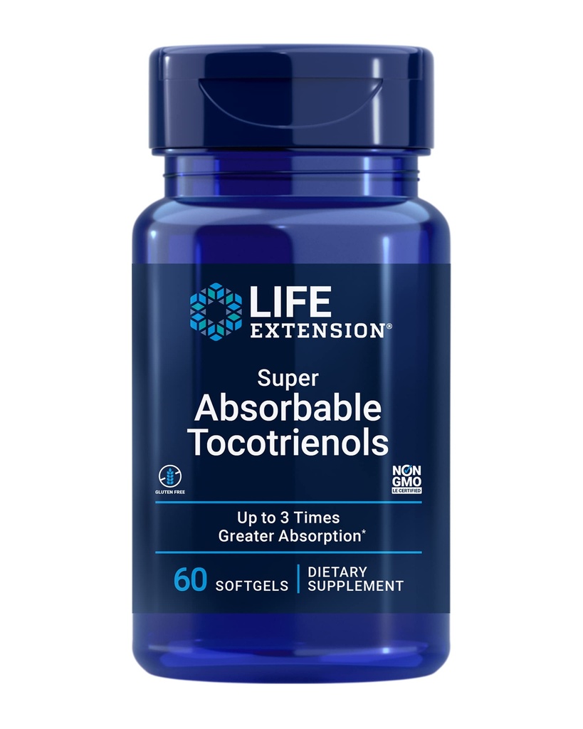 Hidup Extension Super Absorbable Tocotrienol, Vitamin E sebagai D-Alpha topherol, Mixed tocotrienol, Dukung Rambut, Fungsi Otak, Gluten- Free, NON-GMO, 60 softgeels