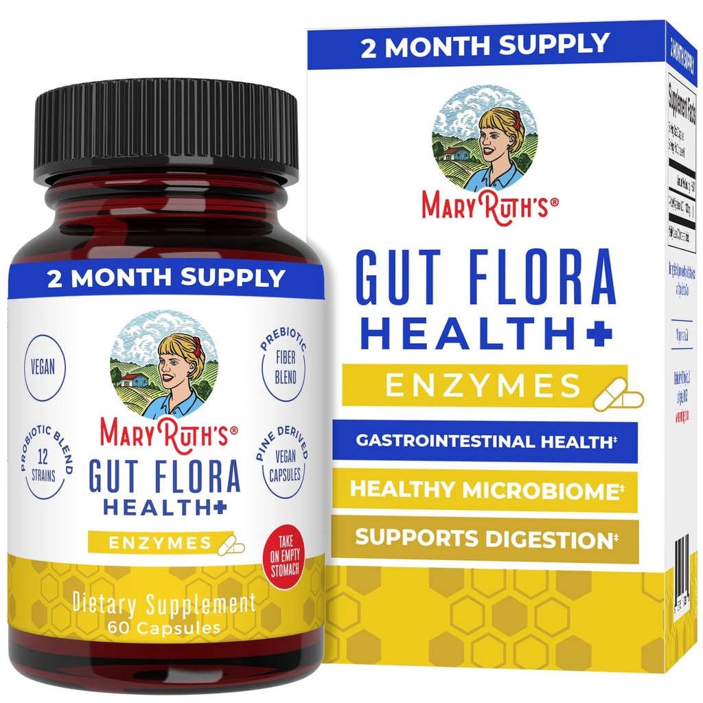 MaryRuth 's Gut Flora Health + Enzymes, 124; Prebiotic Digeptical Enzymes for Heally Gum Biome & Digetical Duption Support dua Bulan Supply