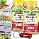 Choice Bundle Spring Valley Oil Ikan Omega 3 Fatty Acid Tambahan Lemon Softgeels 500 mg 60 Ct 2 pk (120 Total) + Vitamin Guide dan Pil Kontainer (4 Item)!