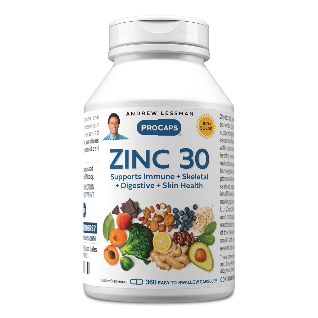 ANDREW LESSMAN Zinc 30mg - 360 Capsules - Sangat menyerap Zinc Citrate. Mendukung Imune, Skeletal, Digeptical dan Skin Health. Kecil Mudah untuk Swallow Kapsul. Tidak Ada Alamat