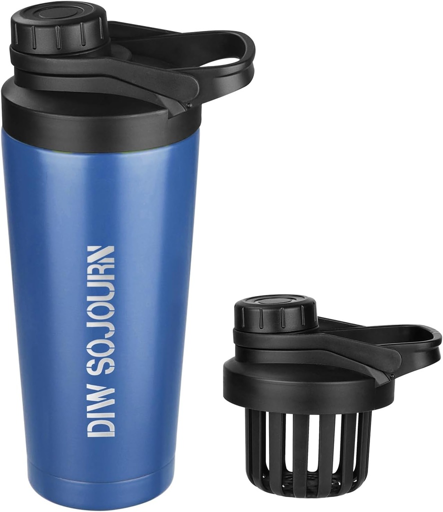 DiW 24 oz Shaker Bottle, Stainless Steel Mix Bottle dengan Noise- Free Design, Insulated Metal Shaker Cup untuk Protein Mix and Pre Workout, Gym Cup Shaker (Navy blue)