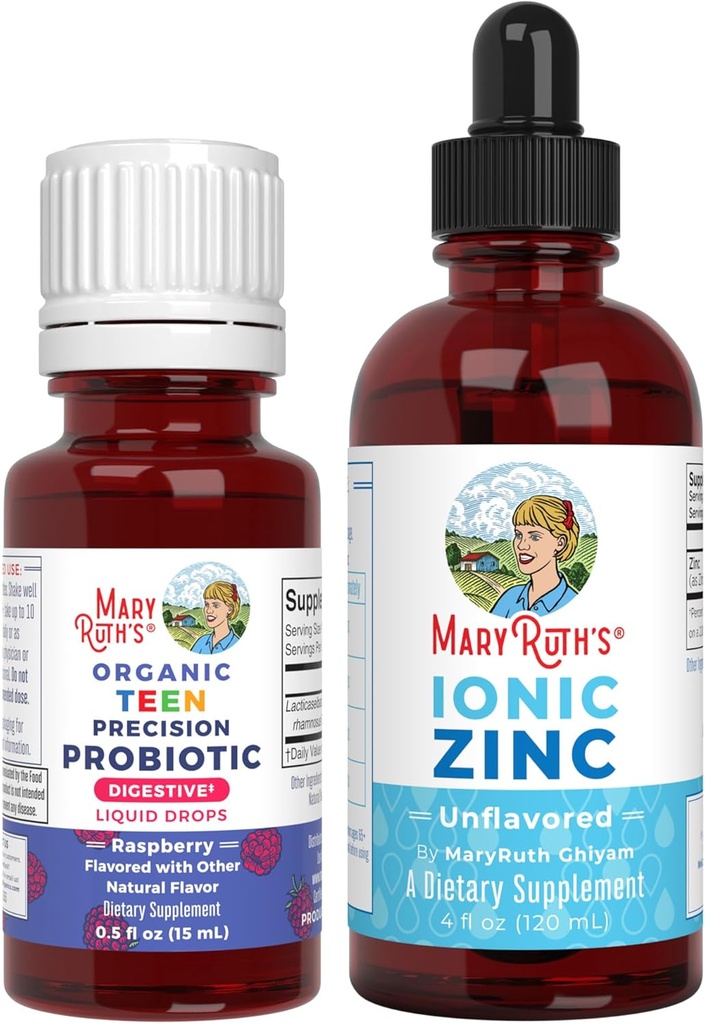 MaryRuth Organics Probiotic Precision Probiotic for Teens (Raspberry) & Zinc Drops 12.4; Clean Label Project Verified £124; Vitamin for Gut Health, Imune Dukung, & Overall Wellness 124; Vegan, Non-GMO, Gluten Free