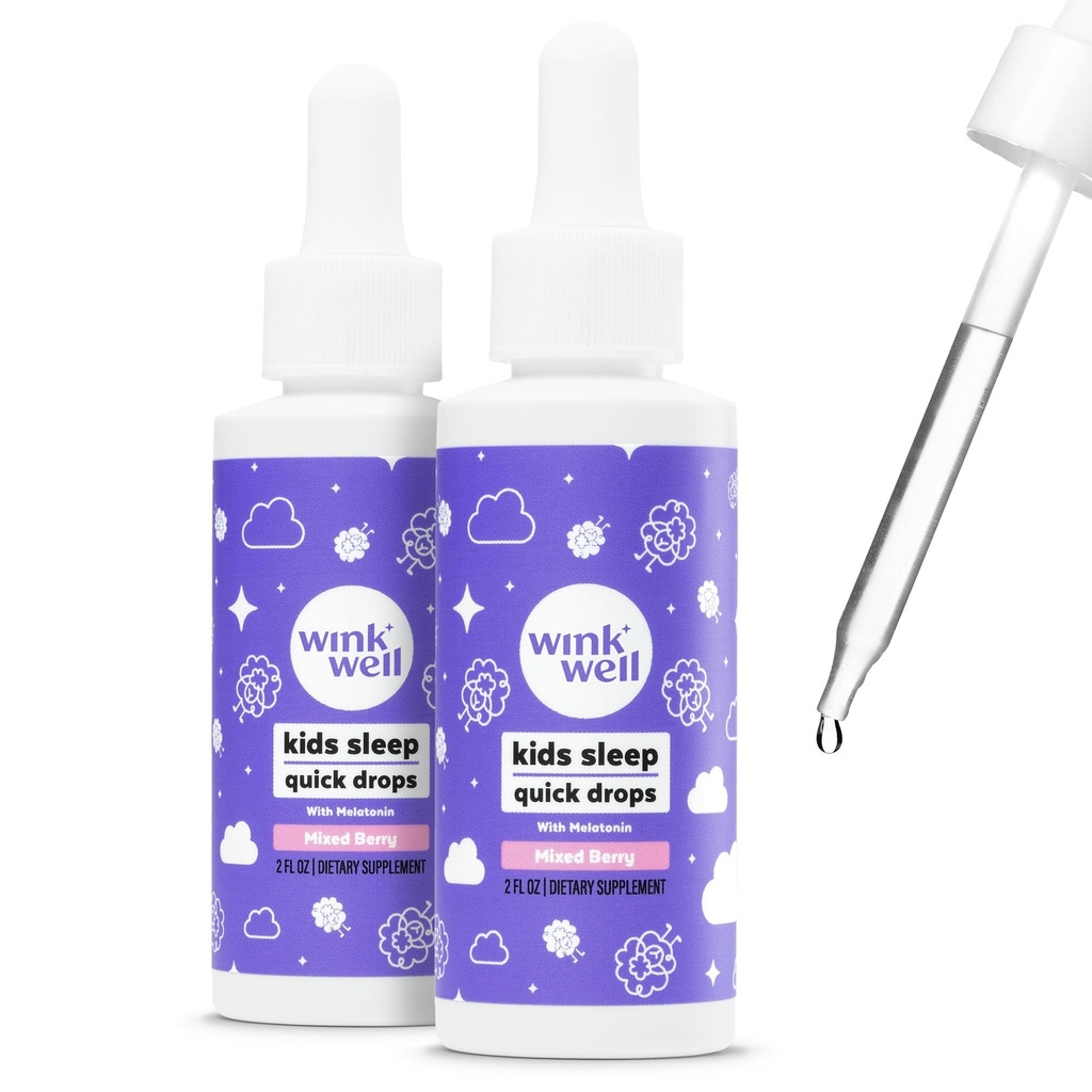 Wink Well Kids Liquid Melatonin Drops, Natural Melonatin Drops for Children with 1mg Per Serving of Liquid Meltainin for Children, Drug-Free and Non-Habit Forming (2 Pack)
