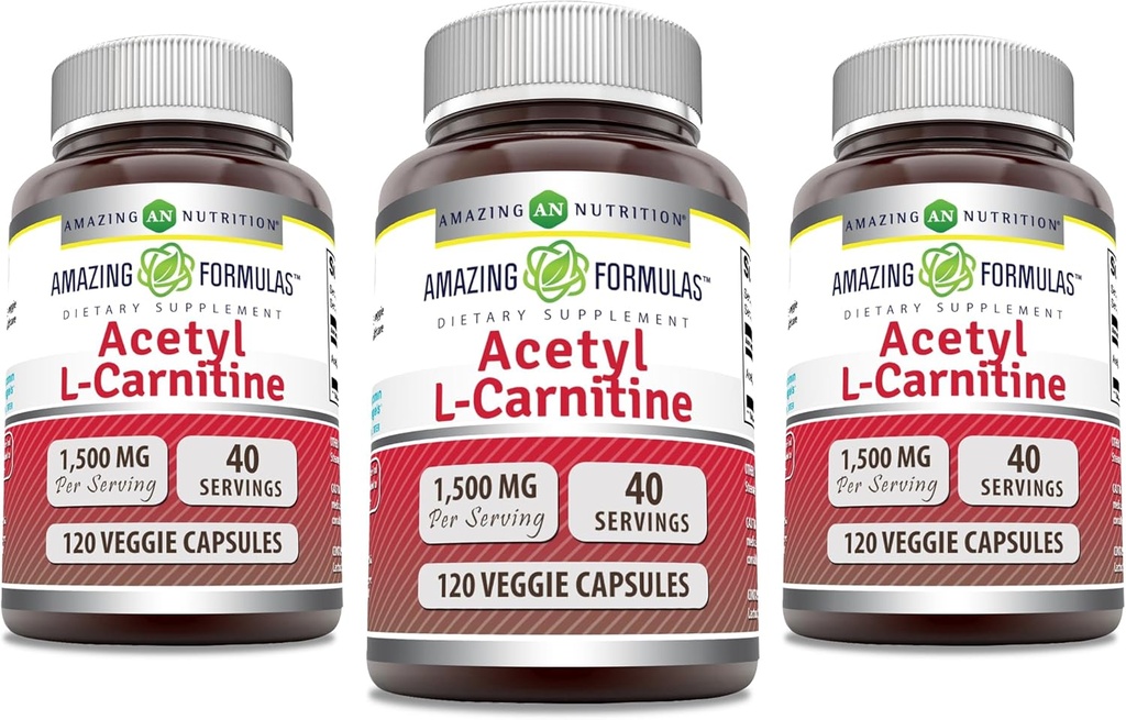 Amazing Formula Acetyl L- Carnitine 1500 Mg Per Serving Vevgie Capsules Suplement; Non-GMO 124; Gluten Free 124; Made in USA 124; Suriable for Vegetarians (120 Count) 124; Paket 3