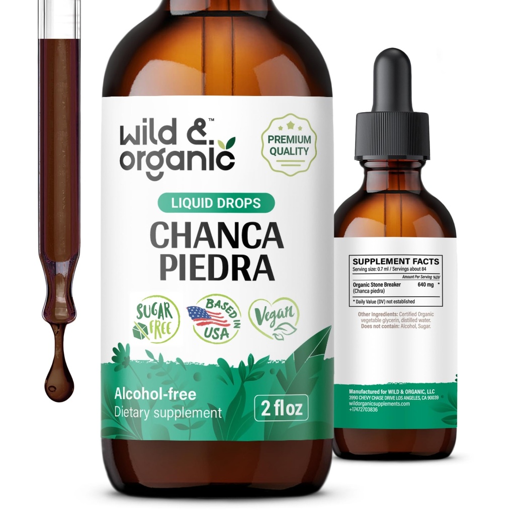 Wild & Organic Chanca Piedra Extation Drops - Stone Breaker for Kidney Stones & Gallbrew Support - Herbal Tincture for Urinary Tract Wells - Vegan, Sugar & Alcohol- Free - 2 fll oz