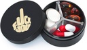 Kompartemen Kasus Pil Kecil 3, Metal Round Portable Pill Box, Travel Pill Organizer, Pocket Purse Medicine Vitamin Hoder EDC Container (Black with Finger)