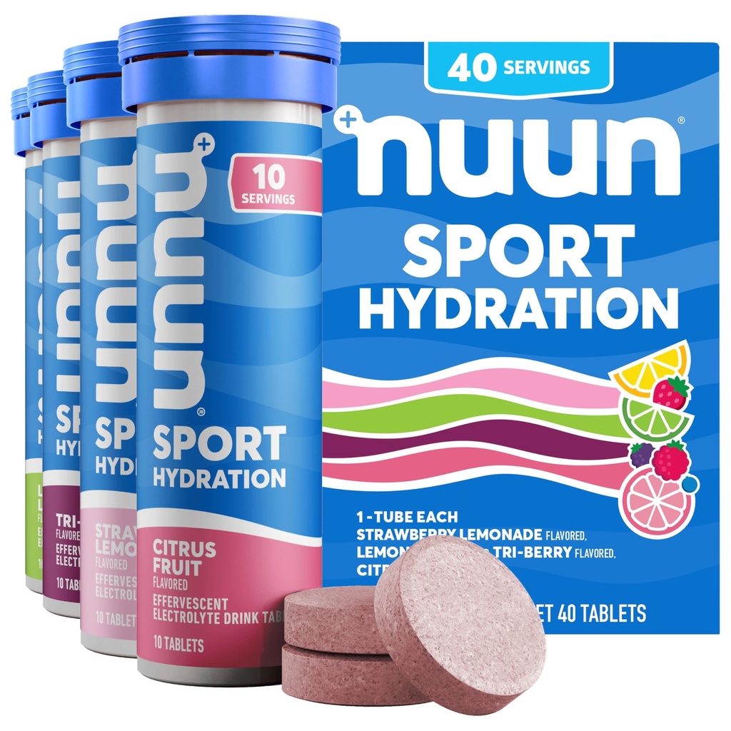 Nuun Sport Electrolite Tablet Proaktif Hidration, Mixed Flavors, 4 Pack (40 Servis)