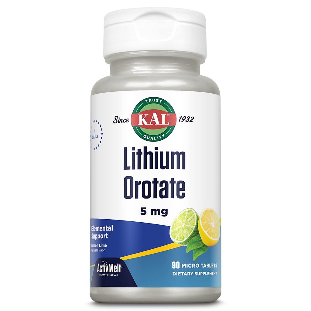AktivMelt Lima Mg KAL Lithium Lithium, Mellated Lithium untuk Pelestation Optimal dan Bioavability, Dukungan Mood Sehat, Natural Lemon Lime Flavor, Instant Dissolve Tablets, 90 Micro Tablet