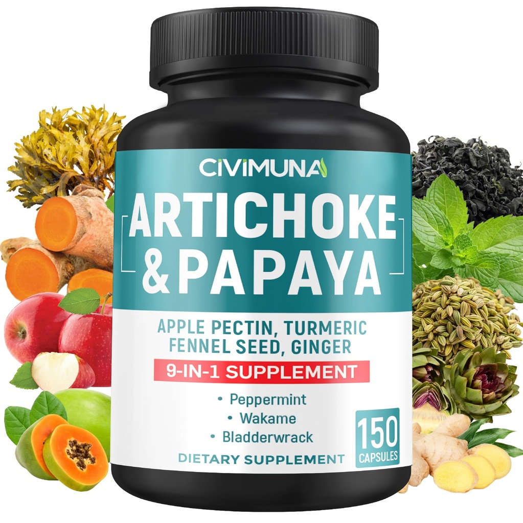Katup artichoke dengan Artichoke, Pepaya, Pectin Apple dan More - 150 Kapsul - selama 5 Bulan Supply