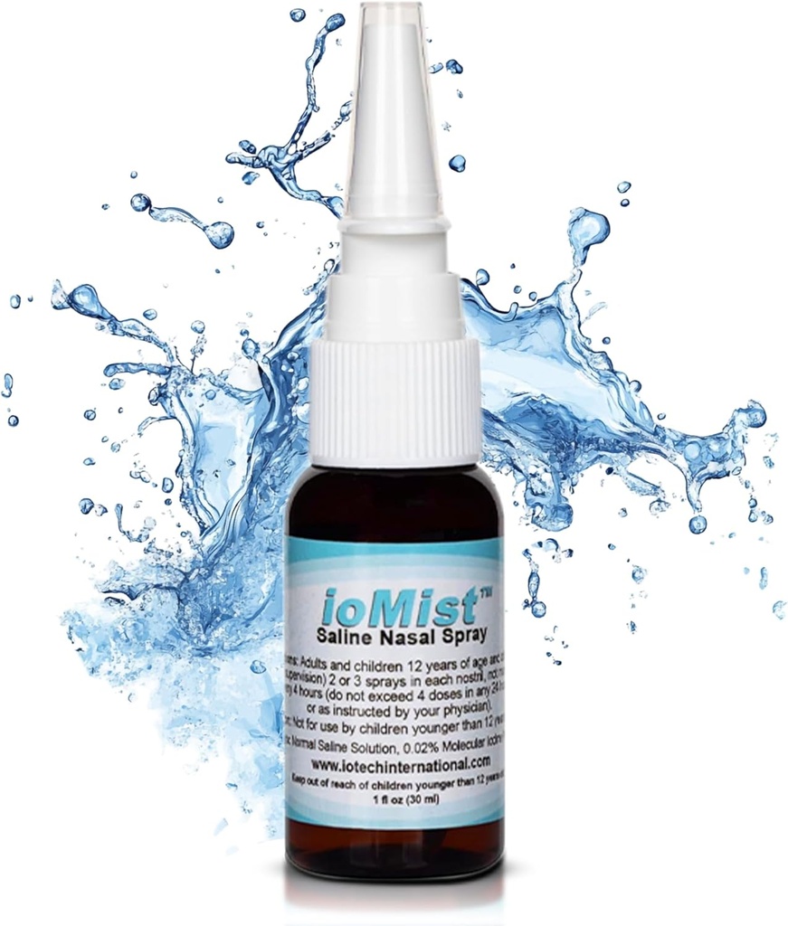 IoMist Saline Nasal Spray dengan Molekular Iodin Preservative; Cleaner & Nasal Flush System untuk Dewasa & Anak-anak 12 +