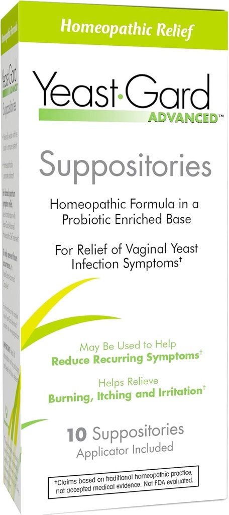 Yeasgard Advanced Homeopathic Yeast Infeksi Vaginal Suppotory - 10 count Box