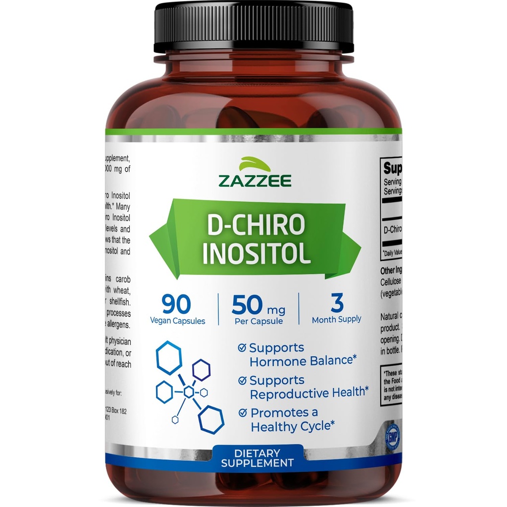 Zazzee D-Chiro-Inositol, 50 mg per Capsule, 90 Vegan Capsules, Ideal Dosage untuk 40: 1 Rasio dengan Myo- Inositol, 3 Bulan Suppply, 100% Vegetarian, Non-GMO
