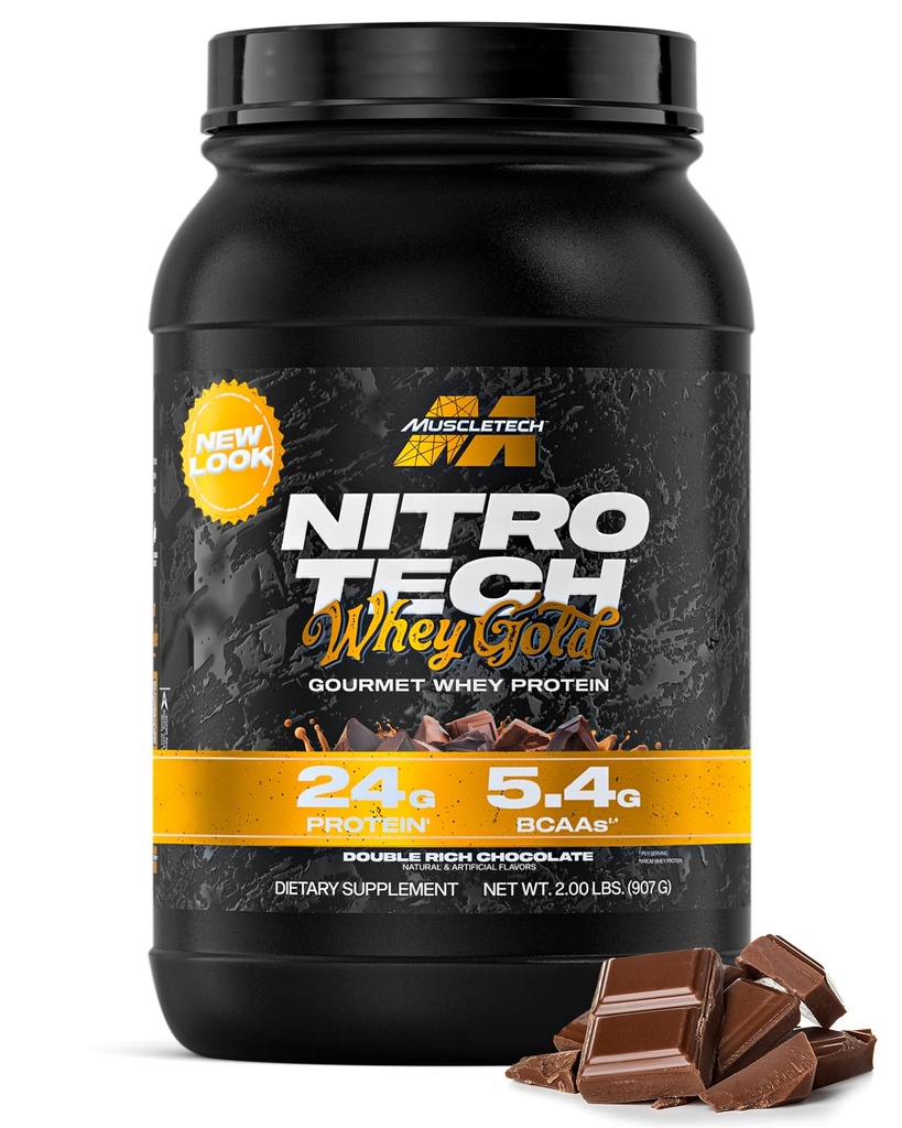 Muscletech Whey Protein Powder (Coklat Kaya Ganda, 2LB) - Nitro- Tech Whey Protein Isoate Smoothie Mix untuk Lean Muscle & Recovery - 24g Whey Gold untuk Perempuan & Pria - Packing May Wary