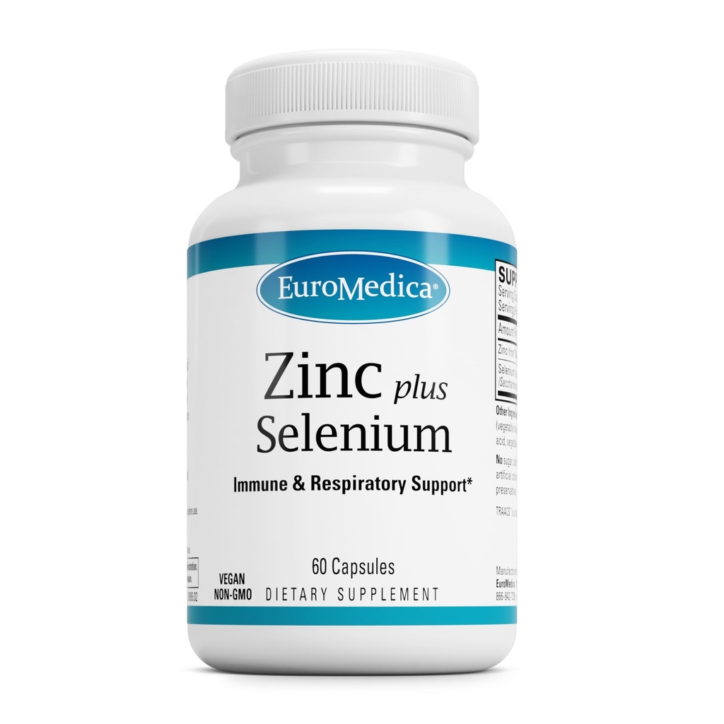 EuroMedica Zinc Plus Selenium - Immune & Respiratory Health Suplement - Mineral Suplemen dengan Selenium Zinc Bisglycinate - Formula dengan Selenium untuk Dukungan Kesehatan Cellular - 60 Kapsul