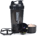 Protein Shake Bottle, 16 oz Shake Cup untuk Protein Powder dengan Penyimpanan, Sports Water Bottle, Non Slip 3 Lipatan Off 3oz Cups dengan Pill Tray Leak Bukti Botol Shake untuk Protein Mixes
