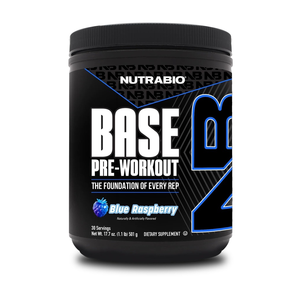 NuttraBio Base Pre-Workout Powder 200mg Caffeine, Substayed Energy, Endurance, Pompa, Sugar Free, Pretraining bersih untuk Pria dan Wanita - Beta Alanine, L-Tyrosine, 30 Servings