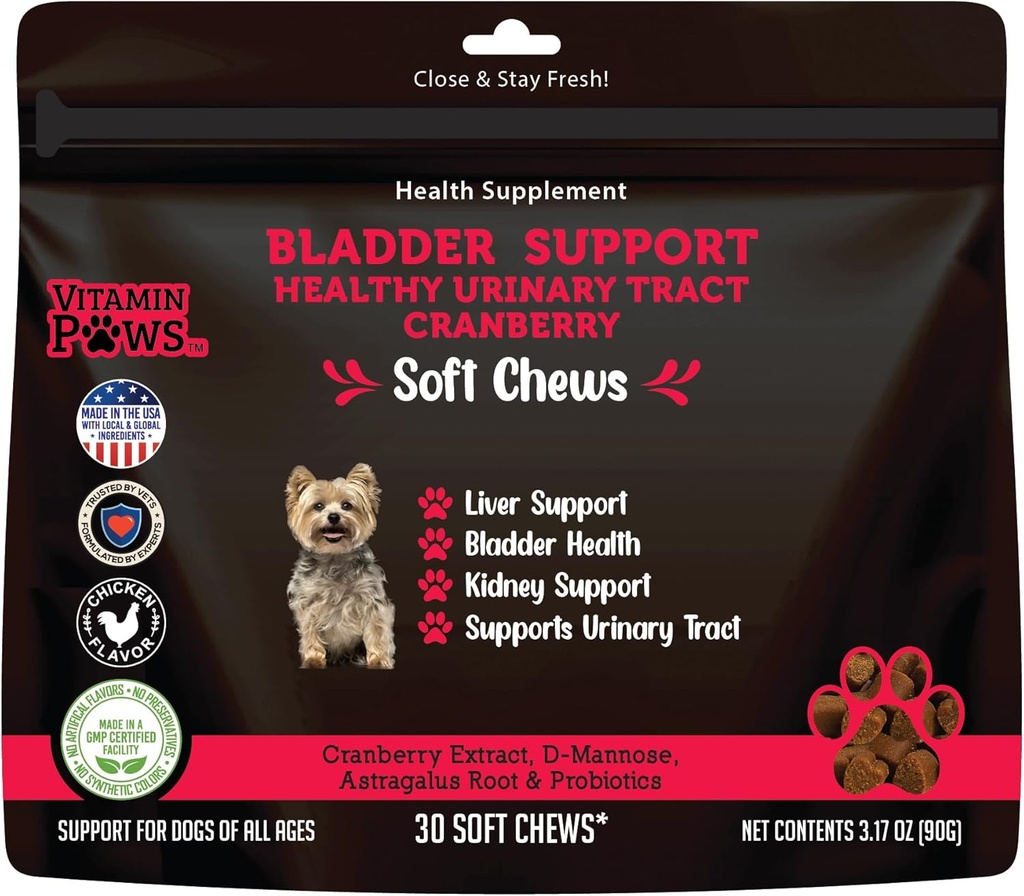 Cranberry Supplement for Dogs 124; Urinary Tract and UTI Support Chews 124; Incontinental and Bladder Control Nuttrationary Bites with D Mannose, Marshmallow Root, Progories, for Liver, Ginney