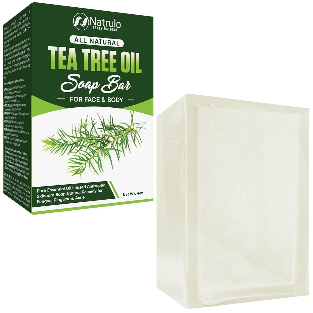 Tea Tree Soap Bar for Face & Body, 4oz - Antifungal Antiseptic Natural Remedy Skin Cleanser - Pure Escure Oil Infused Skincare Cleansing Anti Fungal Bar Soap for Fungus, Ringworm, Acne
