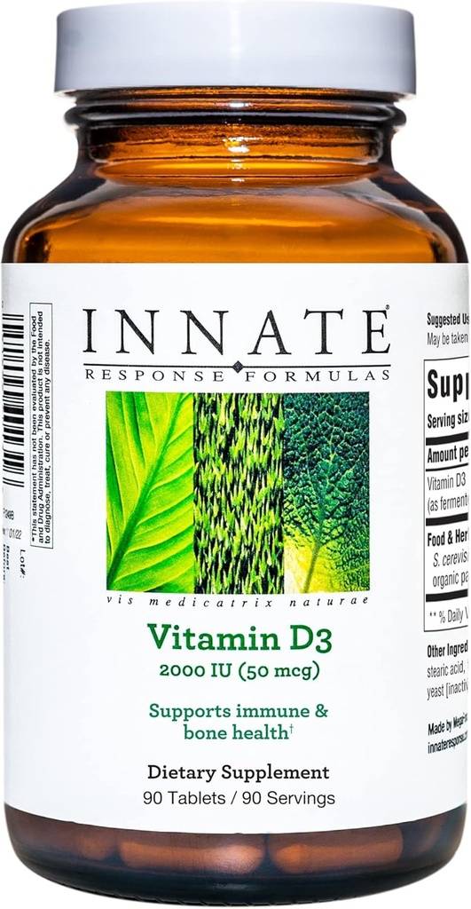 Innate Response Formula Vitamin D3 2000 IU (50 mcg) - Vitamin Suplemen untuk mendukung Imune dan Bone Health - Vegetarian, Non-GMO, dan Kosher - Made Without 9 Food Allergens - 90 tablet (90 Pelayan)