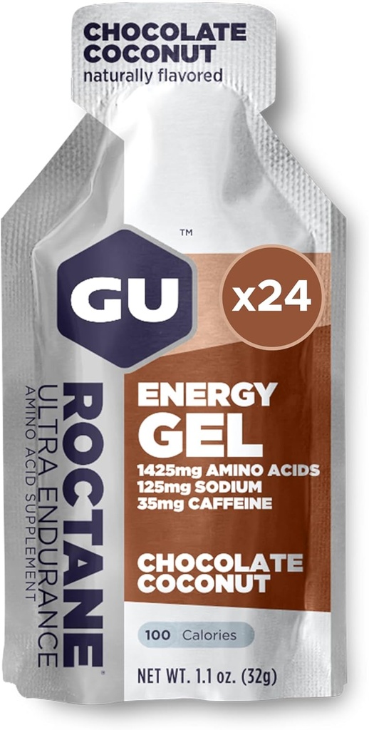 GU Energy Roctane Ultra Endurance Energy Gel, Vegan, Gluten- Free, Kosher, and Dairy-Free On- TheGo Olahraga Nuklir, Biking, atau Skiing, Coconut Coklat, 24- Count