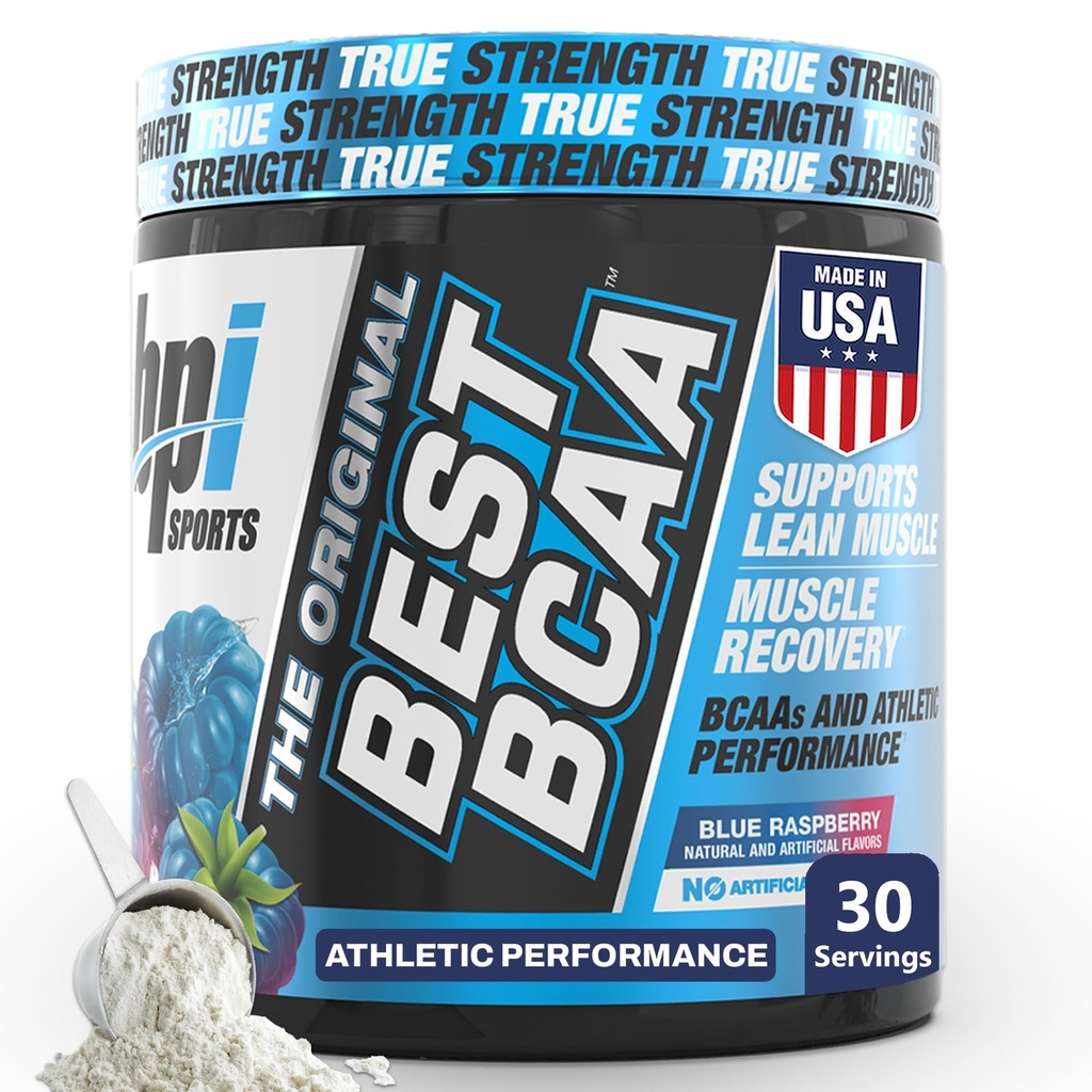 BPI Sports Best BCAA Powder - Dukungan Muscle Recovery - Branched Chain Acids 126; Building Blocks of Protein and Muscle - Post Workout Recovery - Hidration - Blue Raspberry, 30 Servings