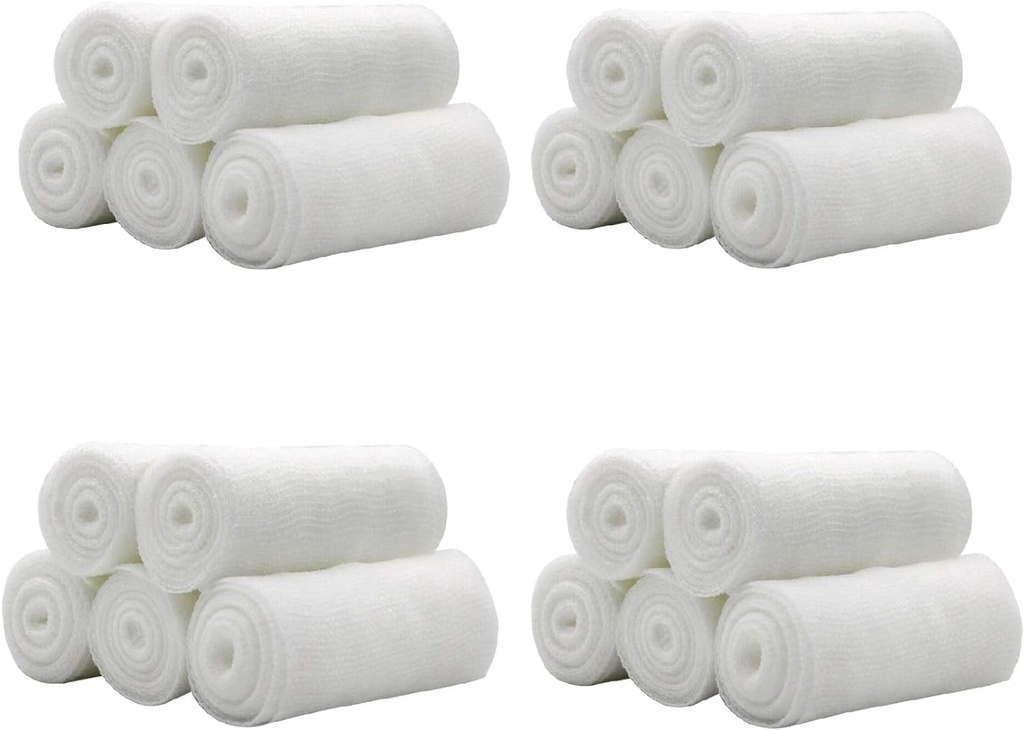 EatingBiting 20 Rolls 4 inch x 4.92 Yards Rolled Gauze Stretch Bandage / Medical Grade Sterile First Aid Wound Care Cotton Ply / Stredled Gauze Bandage Rolls dengan Medical Tape