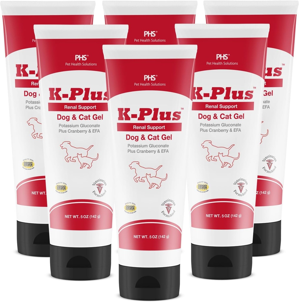 K-Plus Potasium Gluconate Renal Gel Plus Cranberry dan EPA for Dogs and Cats - Veterinarian Approved Renal Supplemen - Pendukung Potasium Keseimbangan - (6 Pack, Gel)
