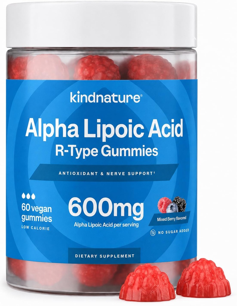 Baik hati Alpha Lipoic Acid Gummies - Neuropathy Sugar, Sugar- Free Calorie 600 mg ALA Suplemen - Pure ALA Alpha Lipoic Acid 600mg untuk antioksidant Nuttration Suplemen