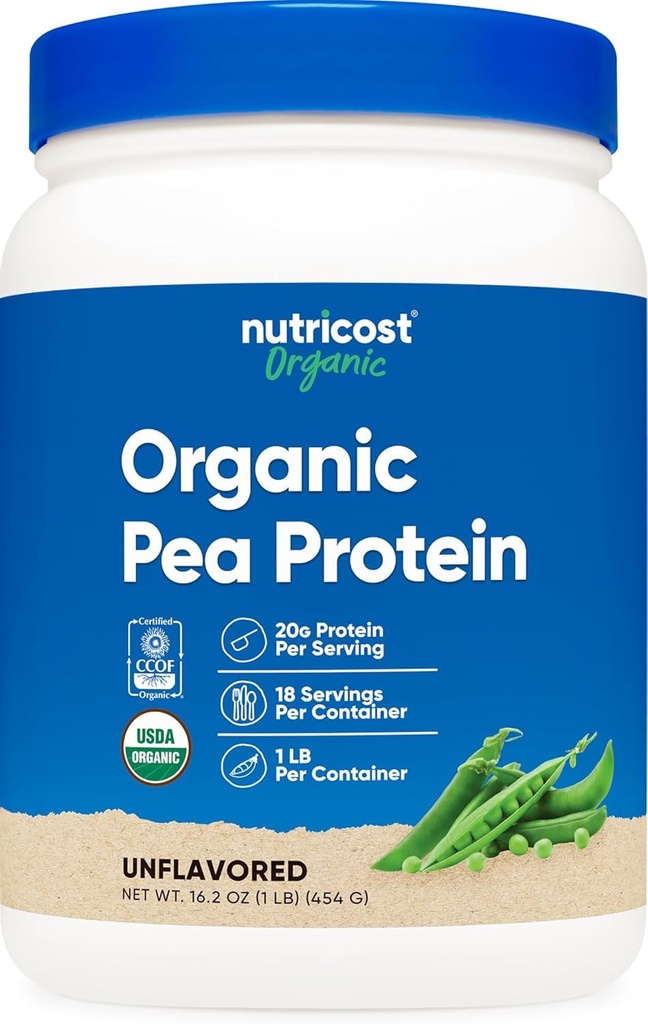 Nutricost Organic Pea Protein Powder (1 LB) Unfeader - Disertifikasi USDA Organik, Protein dari Tanaman, Vegetarian Friendly, Gluten Bebas, Non-GMO