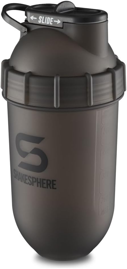 SHAKESCHHAPHER SAKER Bottle - 24oz Leak Provice Protein Bottle for Pre Workout, Smoothie, and Powder Drink, No- Blade Mixer for Gym, BPA-Free, Easy Clean & Easy to Carry (Frosted Black)