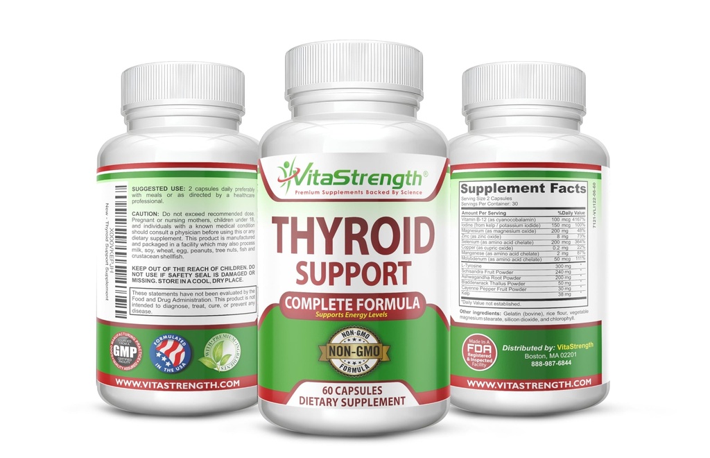 Dukungan Thyroid - Lengkap Formula untuk Mendukung Levels Energi dengan Iodin, Bladderwrack, Kelp, B12 & More- Thyroid Energi: Boost T4 ke T3 Tambahan - Non-GMO