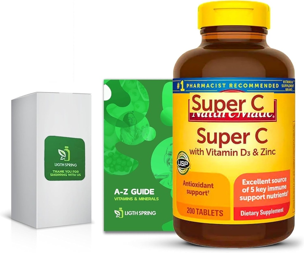 Super C dengan Vitamin D3 & Zinc 200 tablet dengan A sampai Z - Lebih baik Ligth & Spring Guide (2 Item)