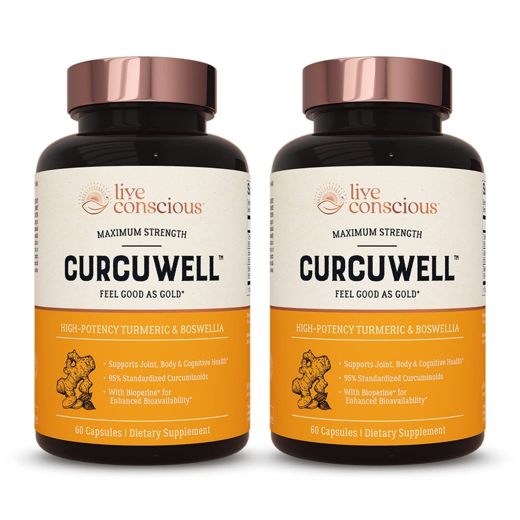 Curcuwell Live Conscious - Curcumin and Boswellia Blend 124; Maximum Stronged, Body and Cognitive Dupport - 60 Day Supply (2- Pack)
