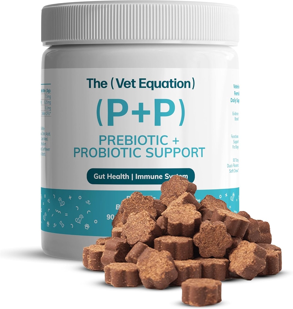 Prebiotik & Probiotik untuk Anjing - Digetical & Gut Health Chews - Natural Duck Flavor, 90 Count - dengan Bacillus Subtilis, Vitamin B12 & Folic Acid - Mendukung Kesehatan Imune & Digetical