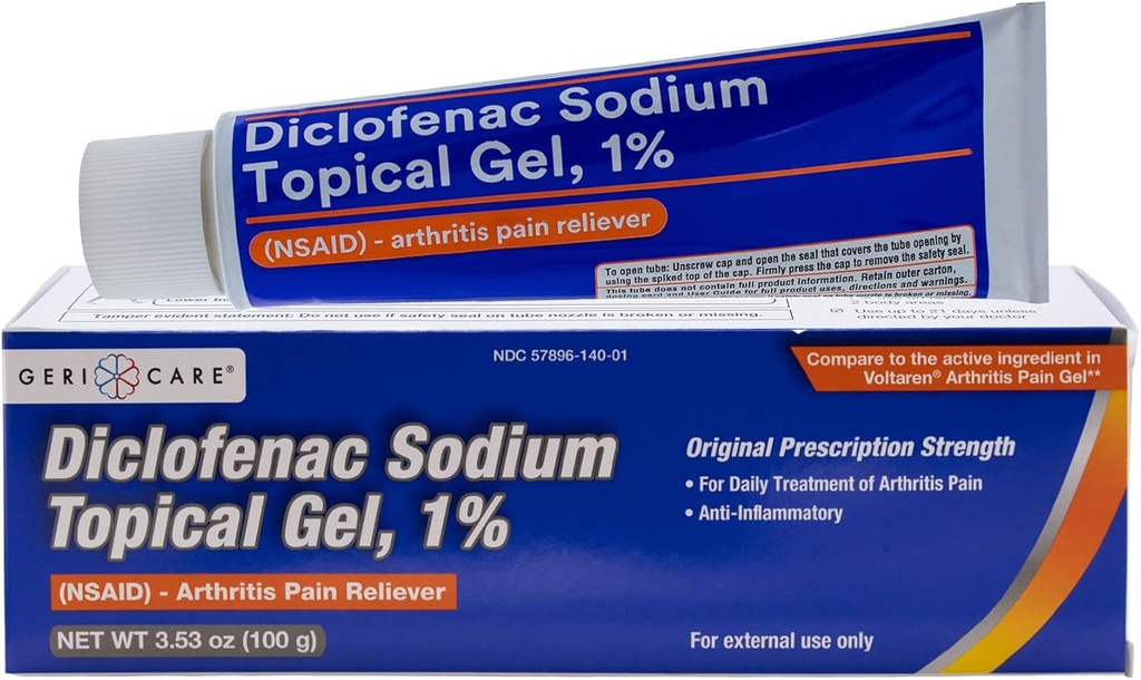 Topical Arthritis Relief Gel Diclofenac Sodium 1% (NSAID) by Gerikare- Hand Wrist Foot Ankle Knee Energy Arthritis Pain Reliever- Anti- inflamatory Arthritis Pain Treatment- 3.53oz