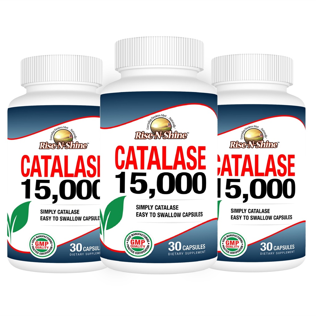 Rise- N- Shine Catalase Supplemen 15.000 - Enzyme Antioksidan Kuat untuk Kesehatan Rambut - Rambut Kuat - 90 Capsules - Paket 3 Ukuran Penuh (Persediaan 90 Hari)