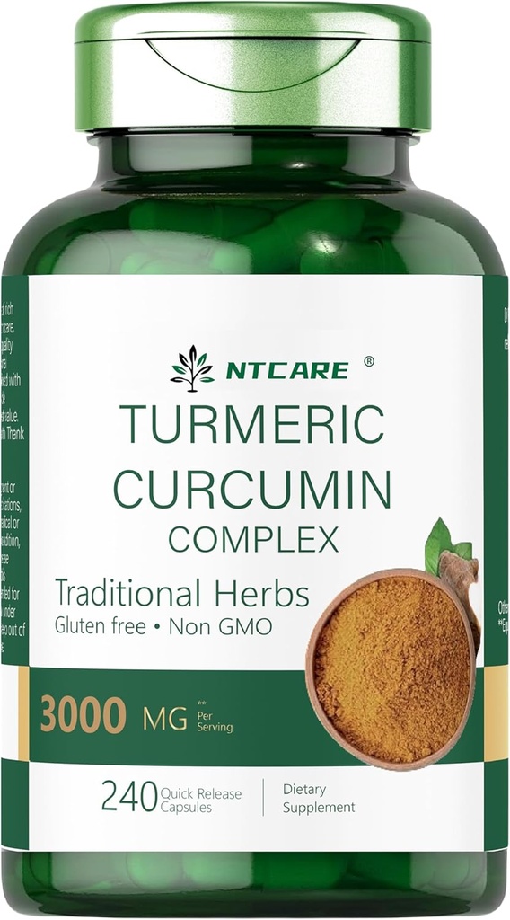 Turmeric Curcumin dengan Black Pepper 3000mg 124; Gabungan Dukungan 124; 240 Capsules 124; Turmeric Complex Suplemen 12.4; Non-GMO, Gluten Bebas