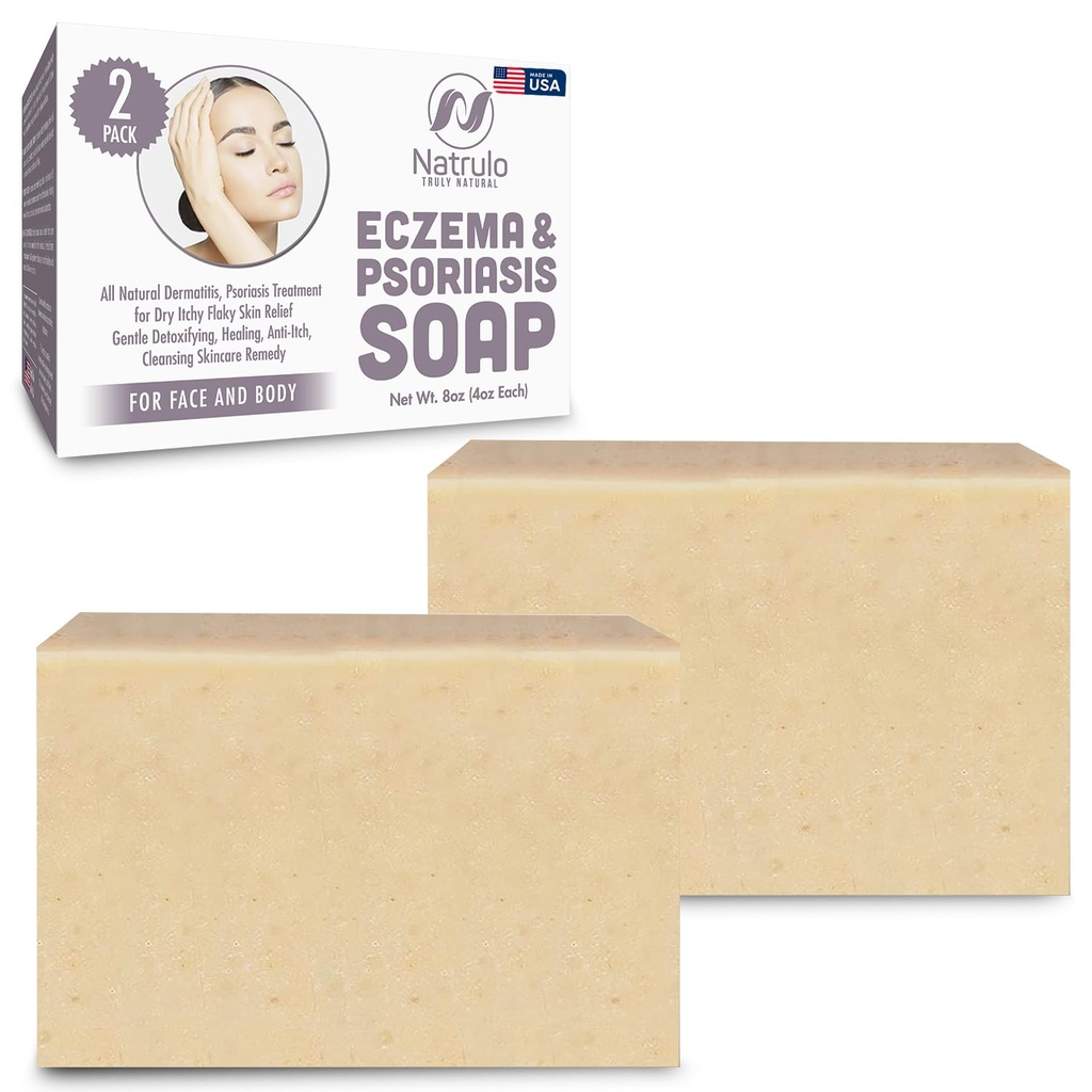 Eczema Soap Bar for Face and Body - All Natural Dermatitis, Psoriasis Solution for Dry Itchy Flaky Skin Relief - Gentle Detoxifying, Anti- Itch, Cleansing Skincare Remedy - Eczema Soap Bar dibuat di USA