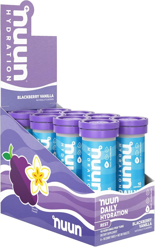 Nuun Rest & Recovery Electrolite Tablet with Magnesium, Potasium & Tart Cherry Powder, Gluten Free & Vegan, Blackberry Vanilla Flavor, 8 Pack (80 Servis Total)